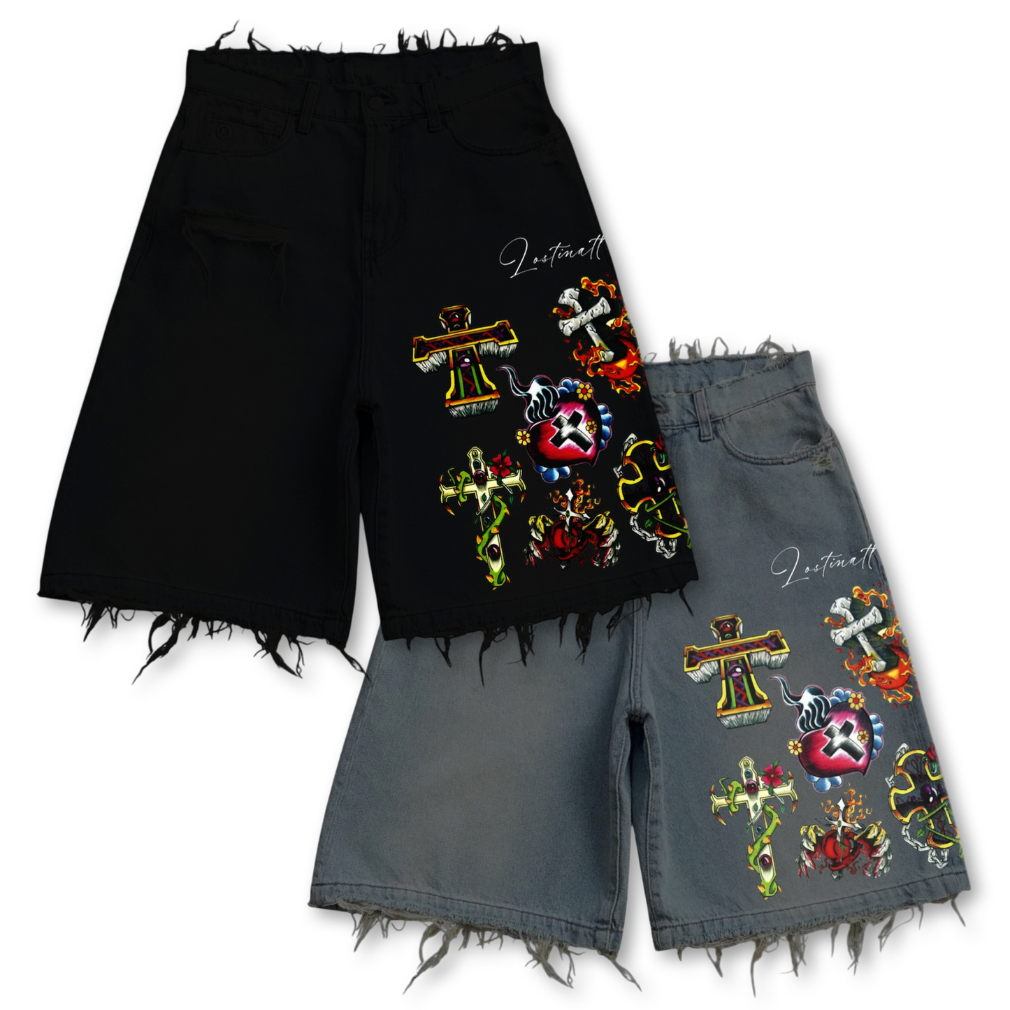 “Jesus Tatto” Jean Shorts